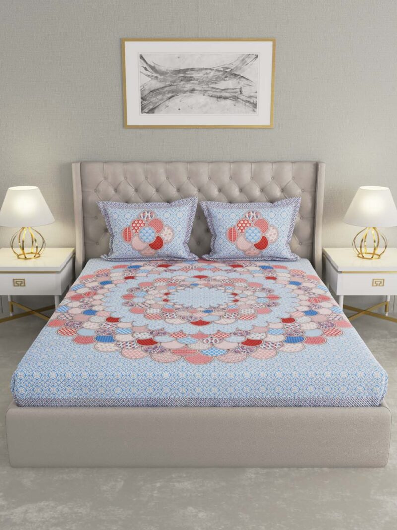 Vivid Sky Blue King Size Bedsheet