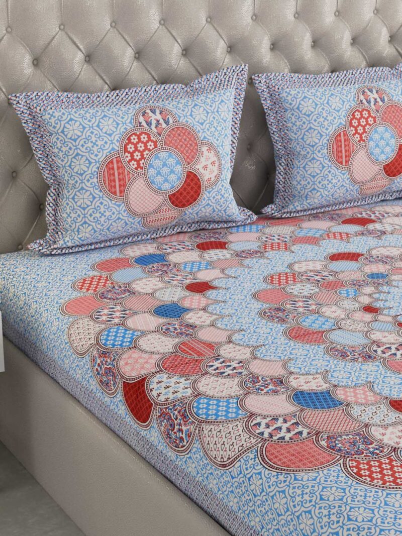 Vivid Sky Blue King Size Bedsheet - Image 3