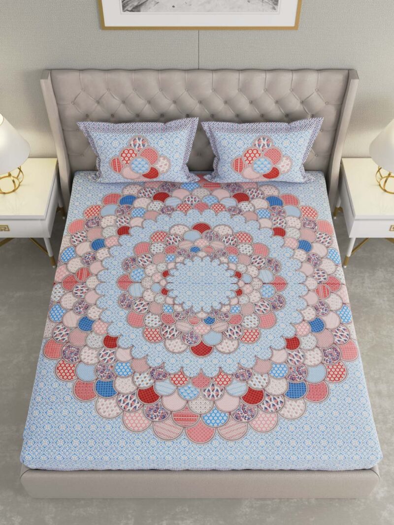 Vivid Sky Blue King Size Bedsheet - Image 4