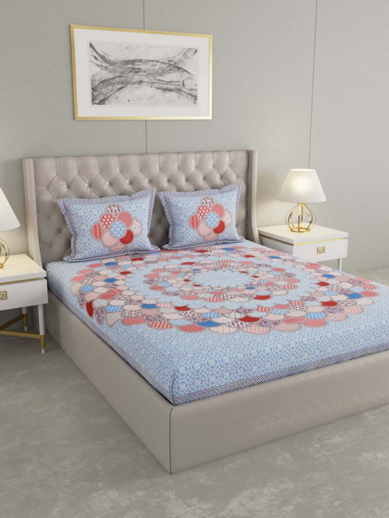Vivid Sky Blue King Size Bedsheet - Image 2